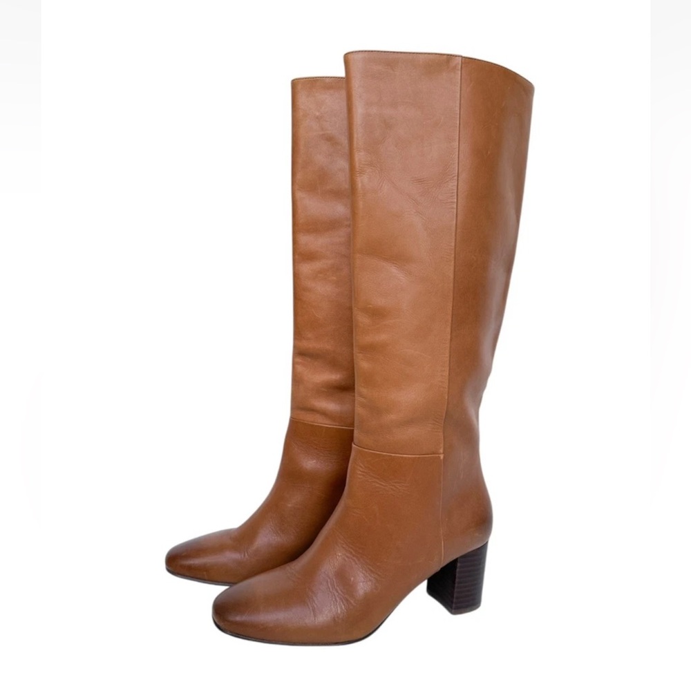 J. Crew Sadie Knee-High Brown Leather Pull On Boots AQ728 Sz 7